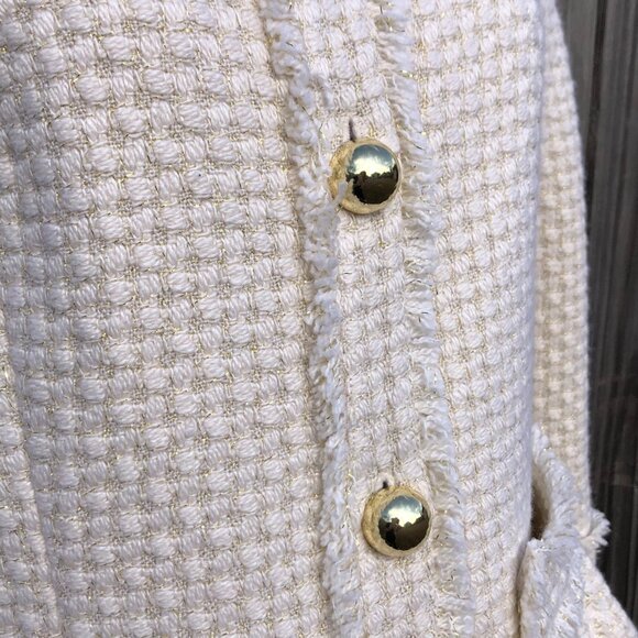 Kate Spade 6 Wool Silk Metallic Blazer Jacket Coat Top Cream White Button Gold - Picture 6 of 9